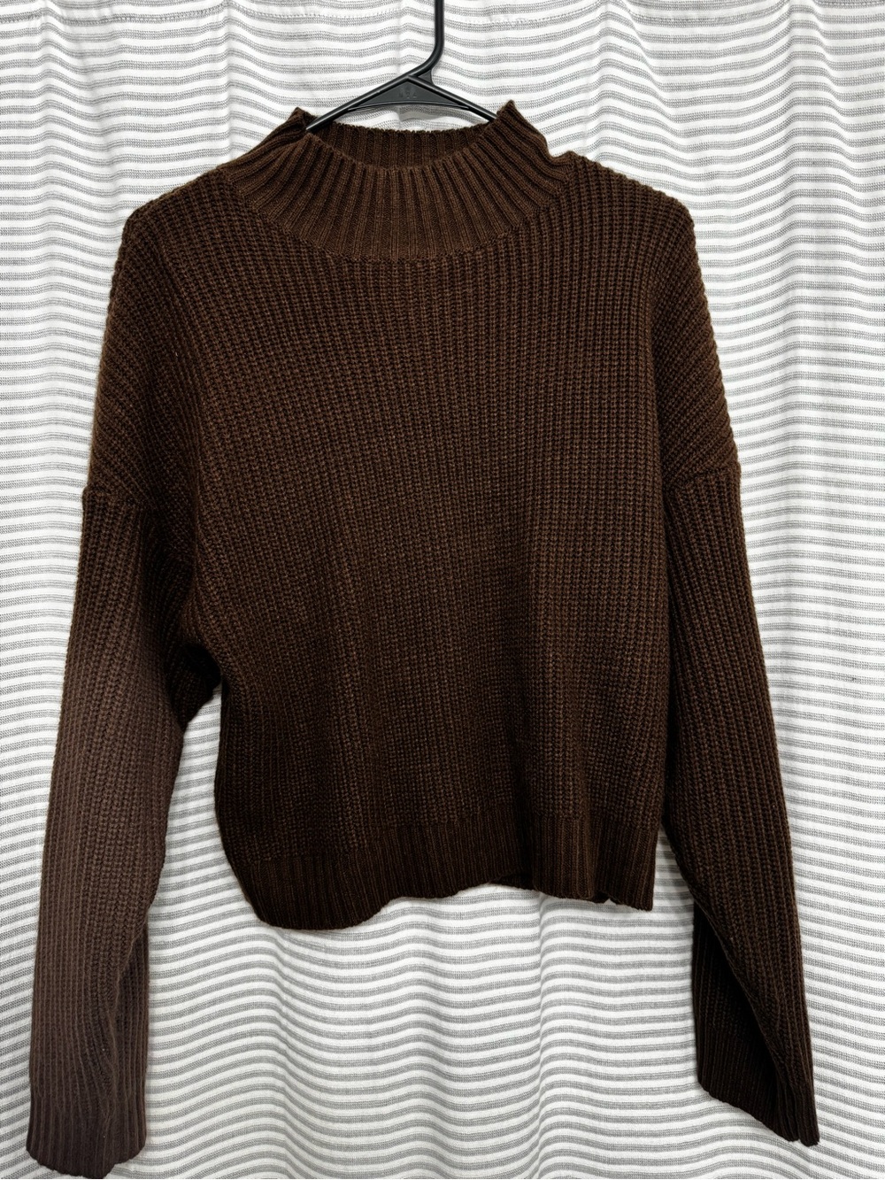 Zaful Chocolate Brown Ribbed Crew Sweater
